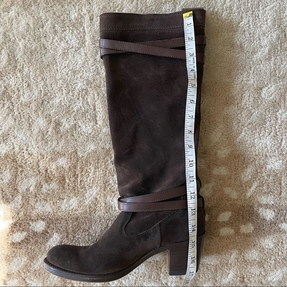 Frye Jane Strappy Tall Slouchy Boots In Dark Brown Suede Size 8 - Picture 11 of 13